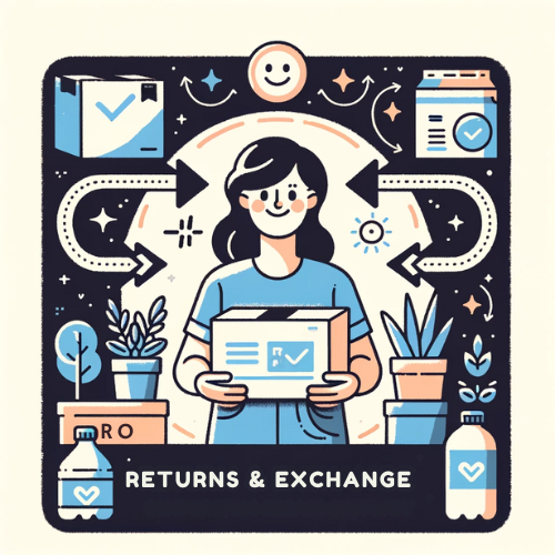 Illustration of a satisfied customer with a product and return label, symbolizing Active Youth Swag's easy returns and exchange policy.